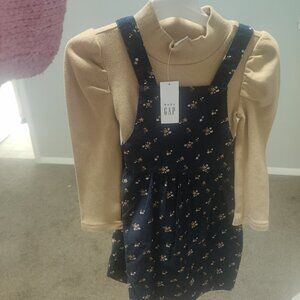 Gap Girls Micro Corduroy Floral Dress With Ribbed Turtleneck Size 3T